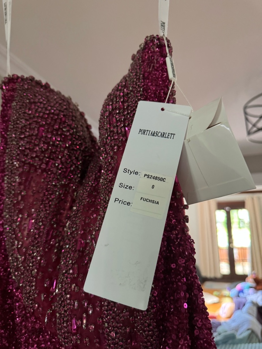 Portia and Scarlett Strapless Fuchsia Sequin Corset Gown PS24850C - Picture 6 of 8